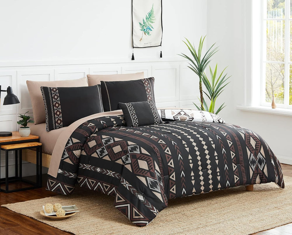 Queen Comforter Set - 7 Pieces Western Bedding Set Reversible Bed in A Bag