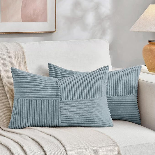 Fancy Homi Set of 2 Light Blue Lumbar Decorative Throw Pillow Covers 14x24 Inch by Fancy+Homi