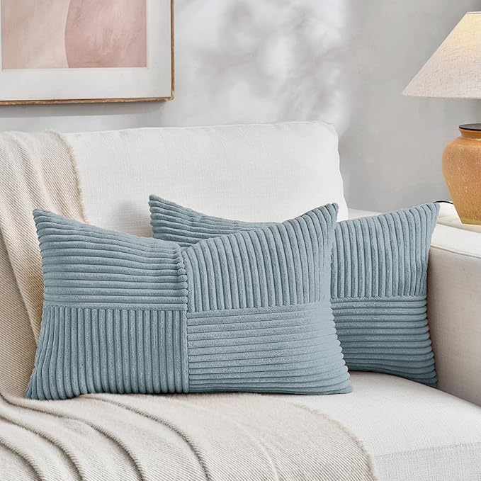 Fancy Homi Set of 2 Light Blue Long Lumbar Decorative Throw Pillow Covers 16x24 by Fancy+Homi