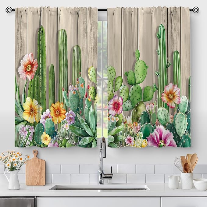 Aimego Cactus Floral Kitchen Curtains by Aimego