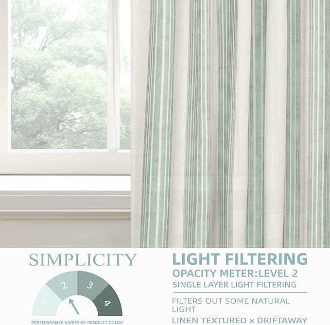 DriftAway Farmhouse Vertical Striped Linen Blend Textured Light Filtering Semi - Image 4