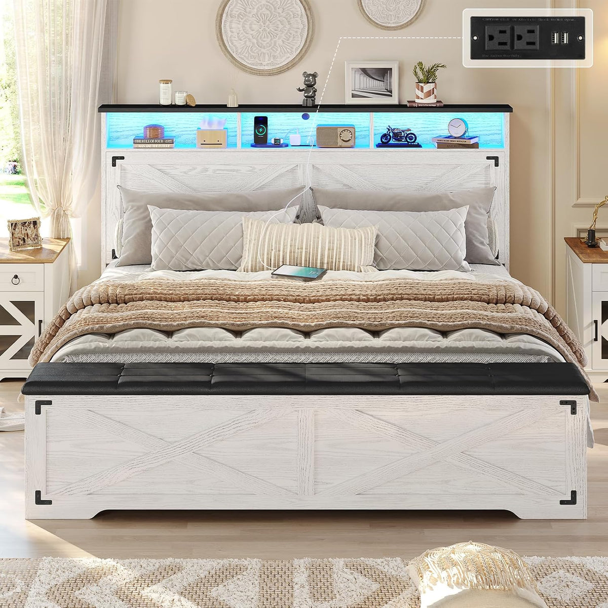 hasuit queen size bed frame with storage ottoman, main product view