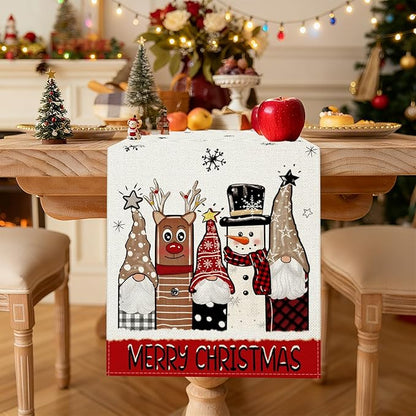 OTOSTAR Gnomes Snowman Elk Merry Christmas Table Runner, Xmas Seasonal Winter - Image 2