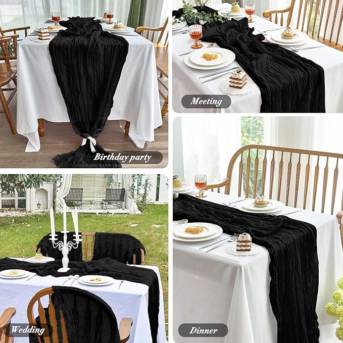 IVAPUPU 6 Pcs Cheesecloth Table Runner - 10ft Black Boho Gauze Black Cheese - Image 5