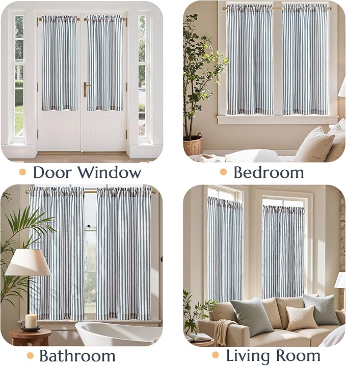 jinchan Striped Linen Kitchen Curtains 45 Inches Length Tier Curtains Farmhouse - Image 4