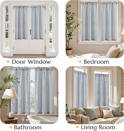 jinchan Striped Linen Kitchen Curtains 45 Inches Length Tier Curtains Farmhouse - Image 4