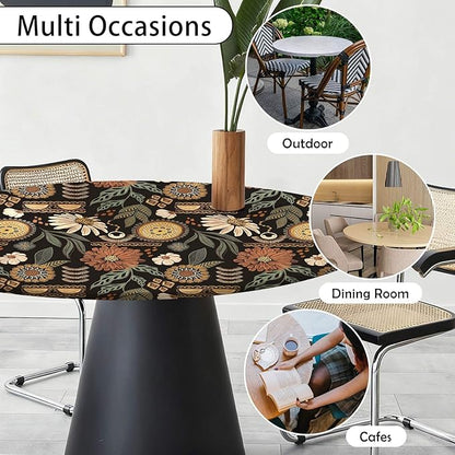 Boho Floral Fitted Round Tablecloth - Image 4
