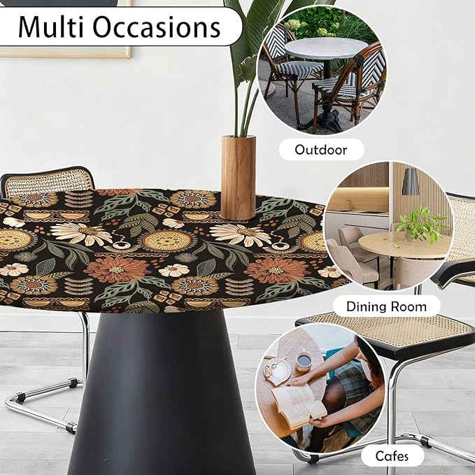 Boho Floral Fitted Round Tablecloth - Image 4