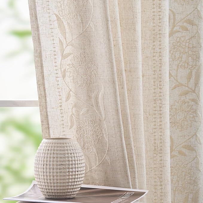 jinchan Winslow Linen Curtains for Living Room Floral Curtains 84 Inch Length - Image 8