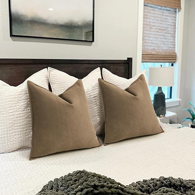 ZWJD Brown Pillow Covers 18x18 Set of 2 Chenille Throw Pillow Covers - Image 6