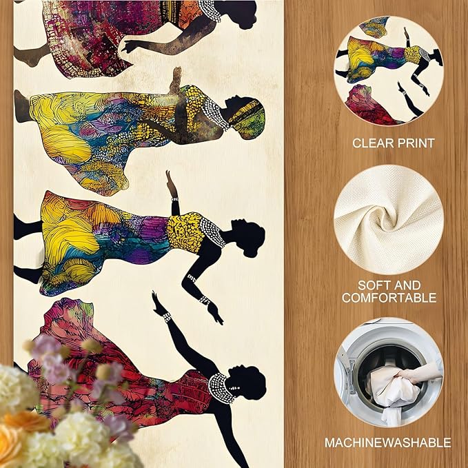 African Women Table Runner Colorful Tribal Dancing Lady Art Table Runner - Image 4