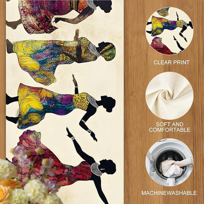 African Women Table Runner Colorful Tribal Dancing Lady Art Table Runner - Image 4