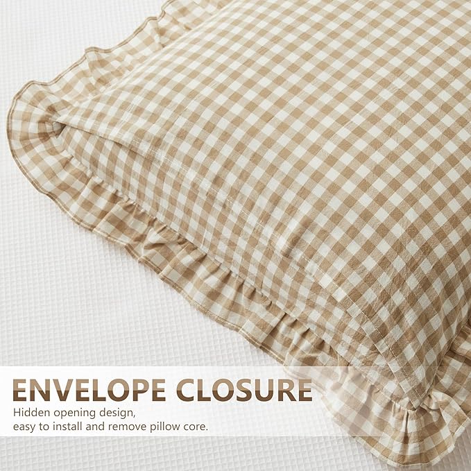 KKJIAF Ruffle Gingham Pillow Covers 26 x 26 Inches, Cotton Plaid Throw Pillow - Image 5
