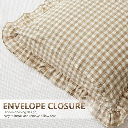 KKJIAF Ruffle Gingham Pillow Covers 26 x 26 Inches, Cotton Plaid Throw Pillow - Image 5