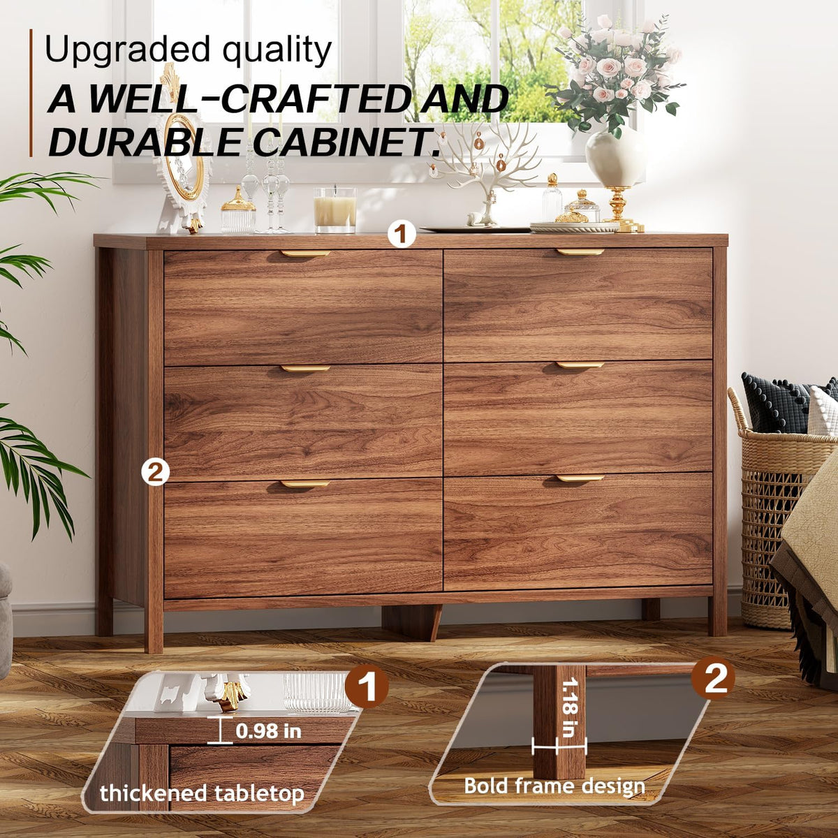 ieejdn dresser for bedroom with 6 drawers, 47.2", front angle view