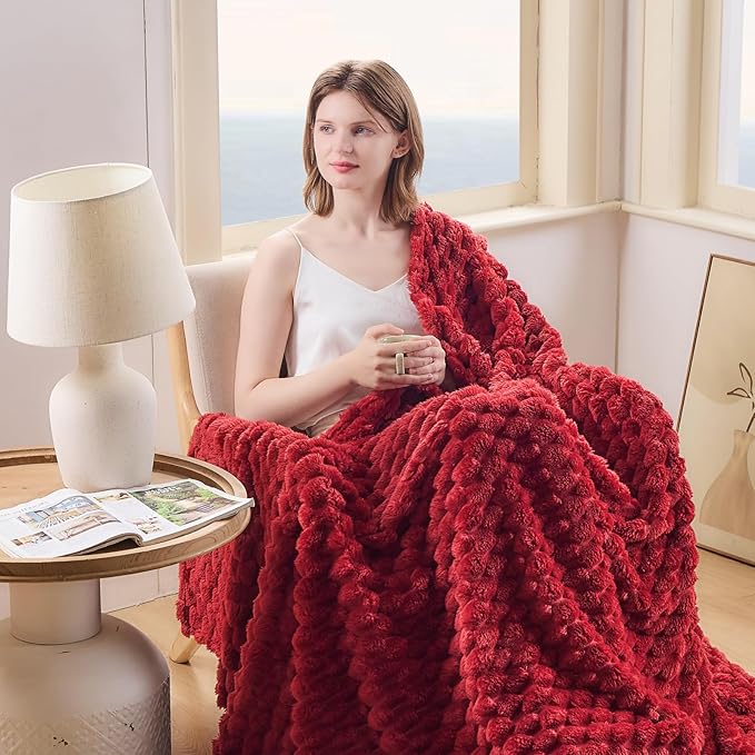 NEWCOSPLAY Super Soft Queen Blanket Red Premium Silky Flannel Fleece 3D Clouds - Image 4