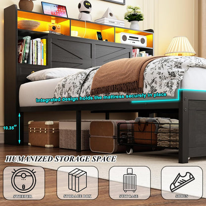full bed frame with storage headboard, farmhouse platform, close-up detail