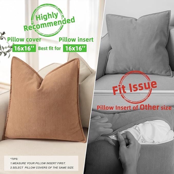 ZWJD Camel Pillow Covers 16x16 Set of 2 Chenille Throw Pillow Covers - Image 3