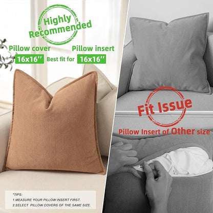 ZWJD Camel Pillow Covers 16x16 Set of 2 Chenille Throw Pillow Covers - Image 3