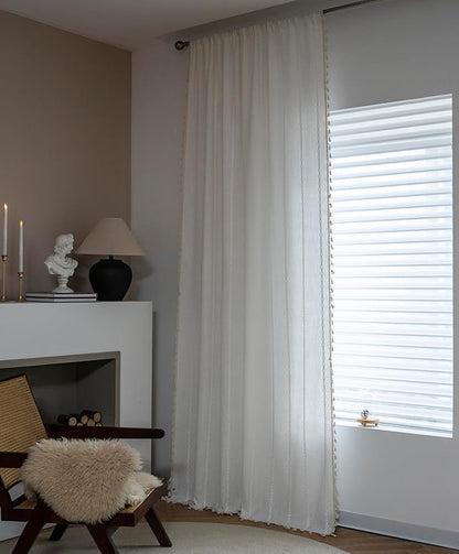 ColorBird White Curtains Boho Drapes 63 Inch Length - Image 3