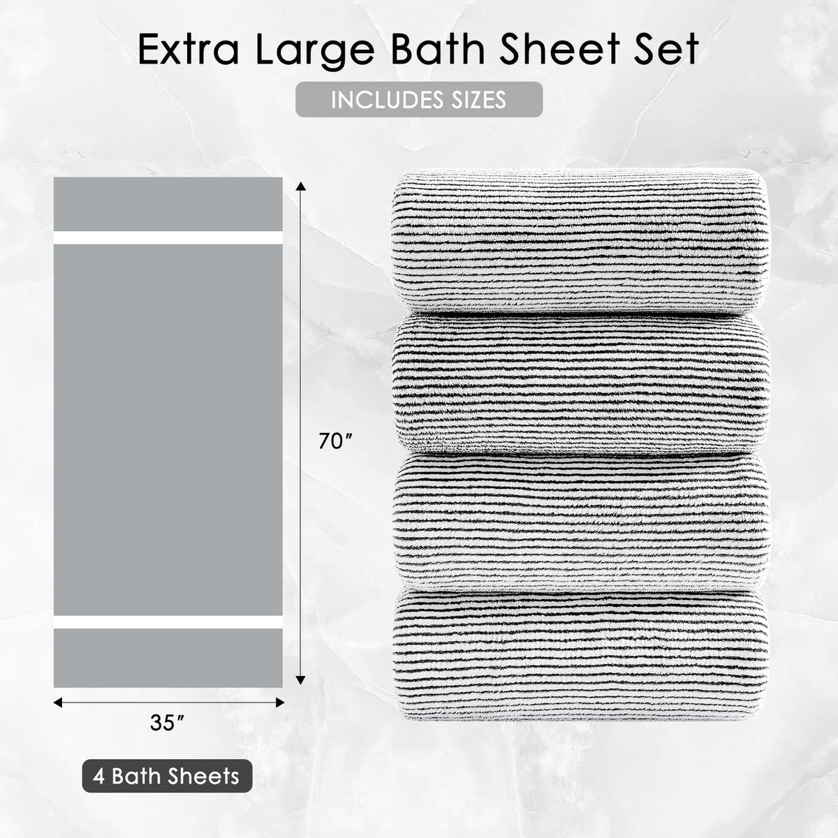 4 piece bath towel set 35"x70"oversized bath towel on a desk or shelf