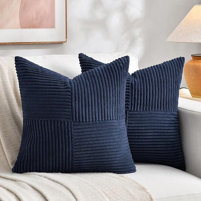 Fancy Homi 2 Packs Navy Blue Decorative Throw Pillow Covers 16x16 Inch by Fancy+Homi