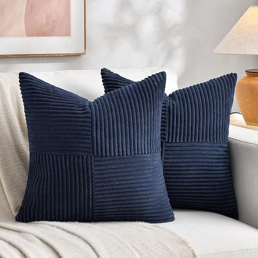 Fancy Homi 2 Packs Navy Blue Decorative Throw Pillow Covers 22x22 Inch by Fancy+Homi