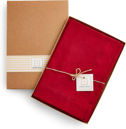 Home Ekaa Red Cotton Linen Dinner Napkins Set of 4 – Hemstitch Cloth Napkins - Image 5