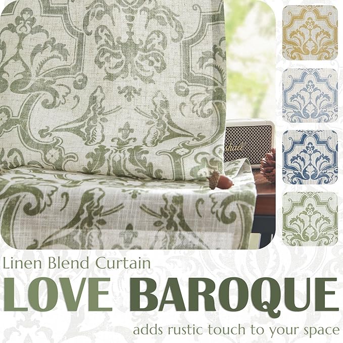 jinchan Linen Valance Curtain for Kitchen Vintage Damask Floral Blackout - Image 4