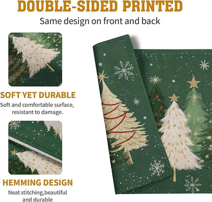 Green Christmas Tree Placemats Set of 4, 12x18 Inch Xmas Trees Snowflakes - Image 5