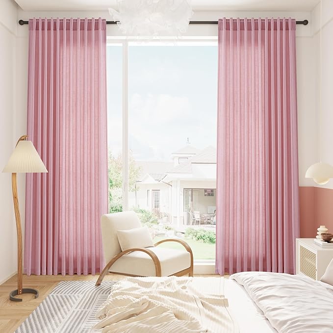Nanspring Rose Boho Style Linen Curtains 90 Inch Long 2 Panels Set Back Tab Rod - Image 8