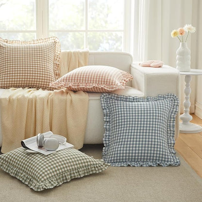 KKJIAF Ruffle Gingham Pillow Covers 26 x 26 Inches, Cotton Plaid Throw Pillow - Image 4