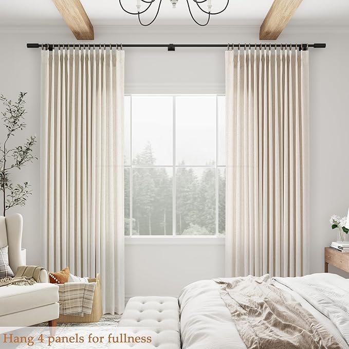 Cream Beige Pinch Pleat Linen Curtains 120 Inch Length 2 Panels Set - Image 6