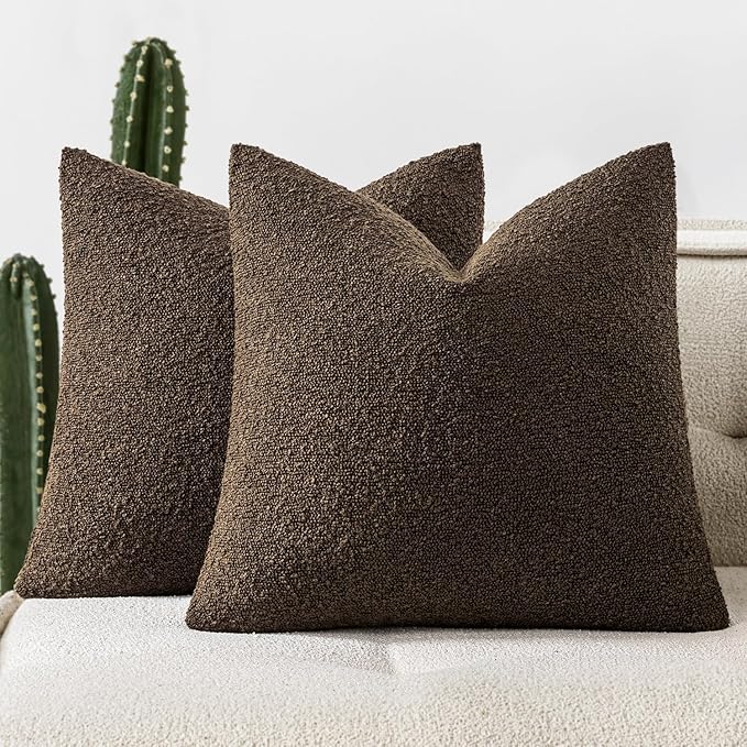 Woaboy Pack of 2 18x18 Inch Decorative Boucle Throw Pillow Covers Textured by Woaboy