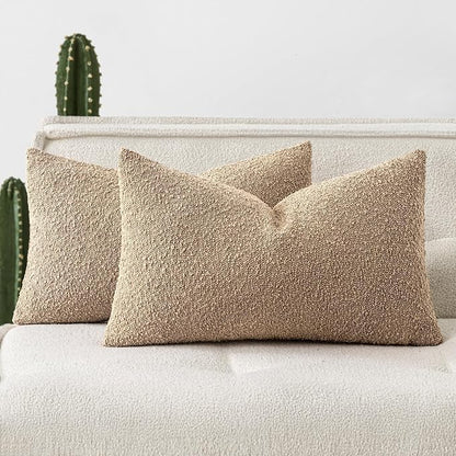 Woaboy Pack of 2 12x20 Inch Decorative Boucle Throw Pillow Covers Textured by Woaboy