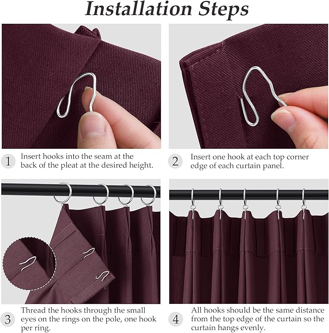 Burgundy Pinch Pleated Linen Curtains 84 Inch Length 2 Panels - Image 7