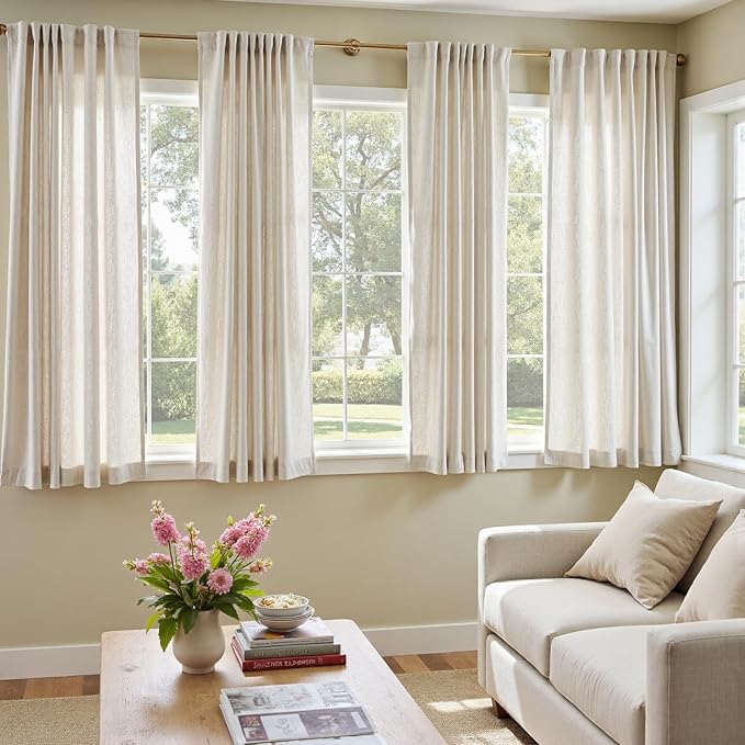 jinchan Linen Curtains with Privacy Lining 63 Inches Length Crude Beige Natural - Image 3