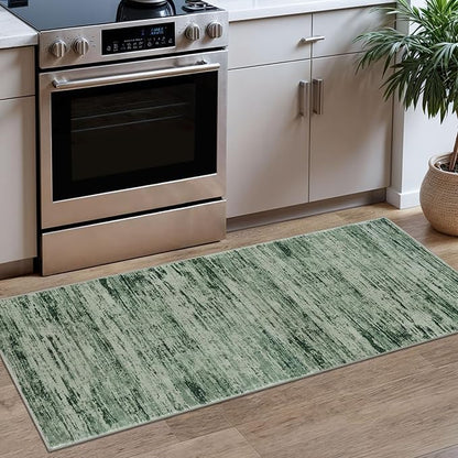 Modern Abstract Runner Rug 2x5, Forest Green Washable Kitchen Runner Entryway by lansny