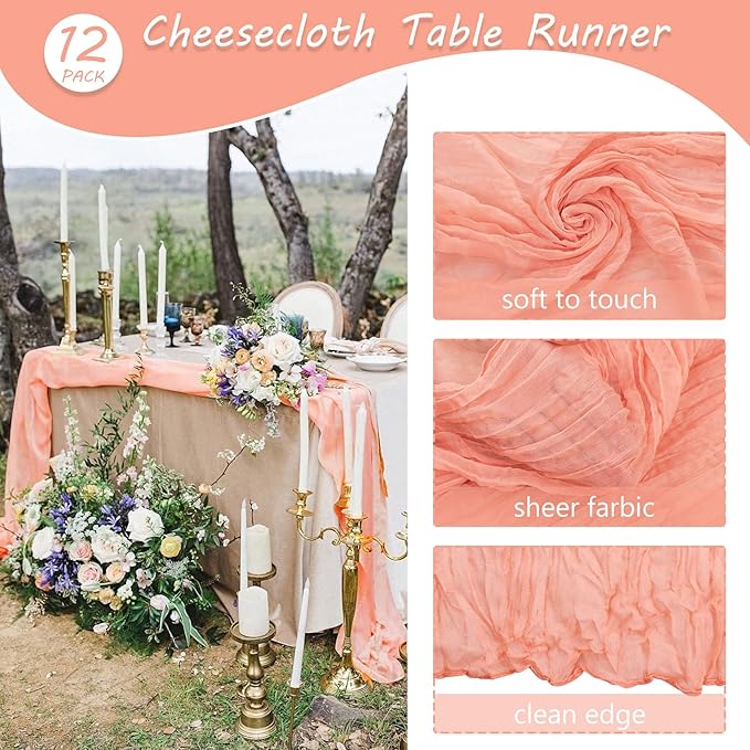 12 Pack Cheesecloth Table Runner 35x72 Inch Boho Gauze Table Runner Rustic - Image 4