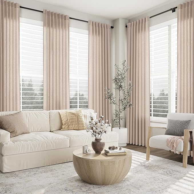Light Tan Pinch Pleat Linen Curtains 96 Inch Length 2 Panels Set - Image 6