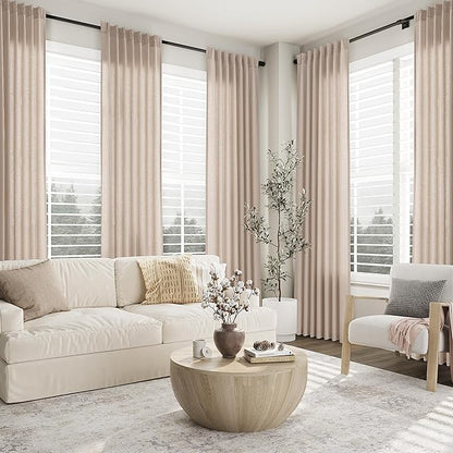 Light Tan Pinch Pleat Linen Curtains 96 Inch Length 2 Panels Set - Image 6