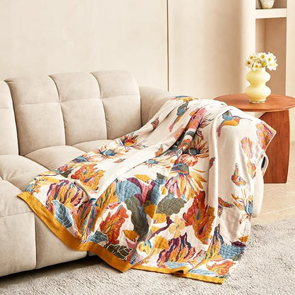 MSGKV Boho Throw Blanket for Couch and Sofa Cotton Cover for Living Room Floral - Image 3