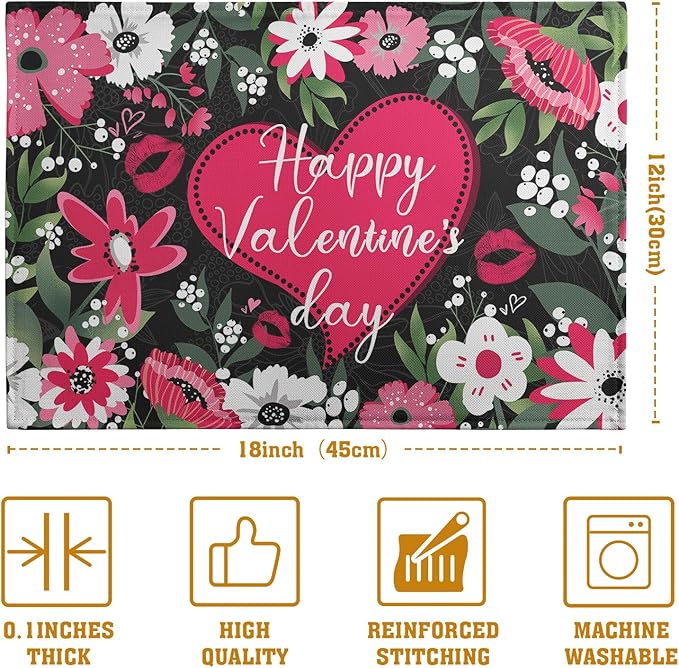 Happy Valentine's Day Placemats Set of 4 Valentine Flowers Love Heart Place - Image 4