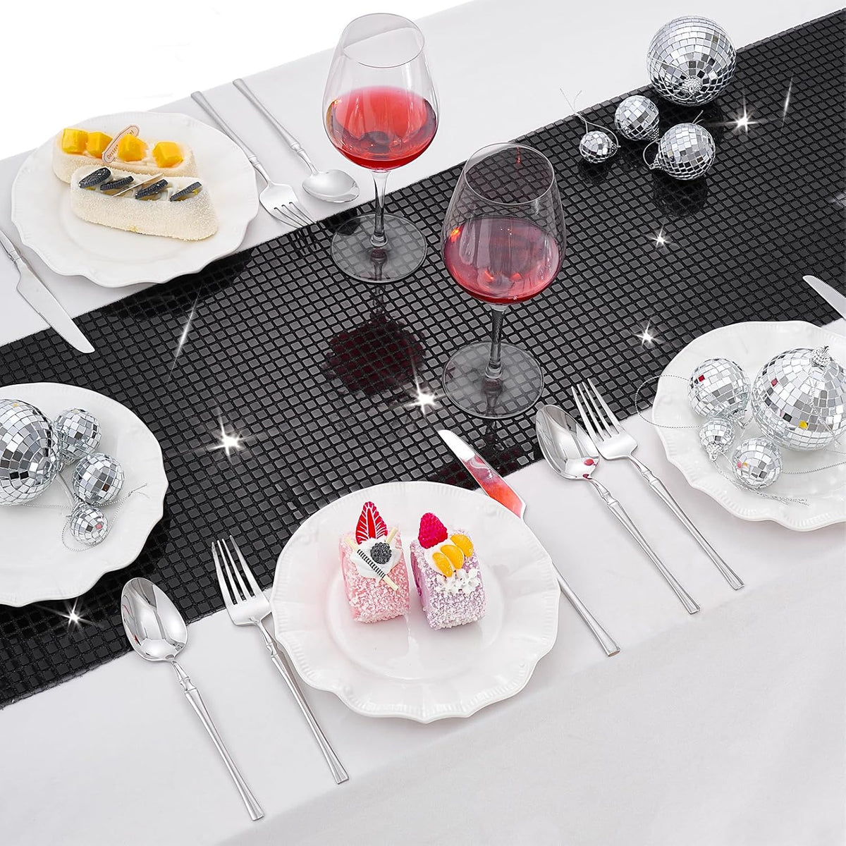 Disco Party Table Runners 6 Packs 12 x 72 Inches - Black Sequin Table Runners for Retro 70s 80s Theme Disco Dance Party Birthday Holiday Wedding Halloween Table Decorations