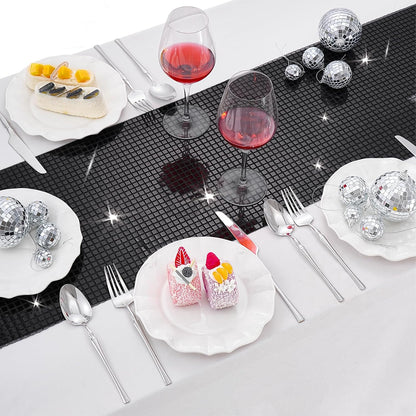 Disco Party Table Runners 6 Packs 12 x 72 Inches - Black Sequin Table Runners for Retro 70s 80s Theme Disco Dance Party Birthday Holiday Wedding Halloween Table Decorations