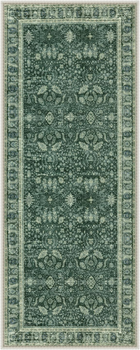 Lahome Vintage 2x5 Green Kitchen Runner Rugs Non Skid Washable, Boho Runner Rug - Image 8