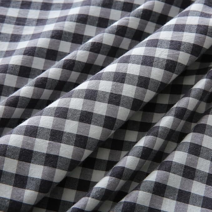 Black/White Plaid Ruffle Pillow Shams Standard Size Set of 2, Checkered Washed - Image 5