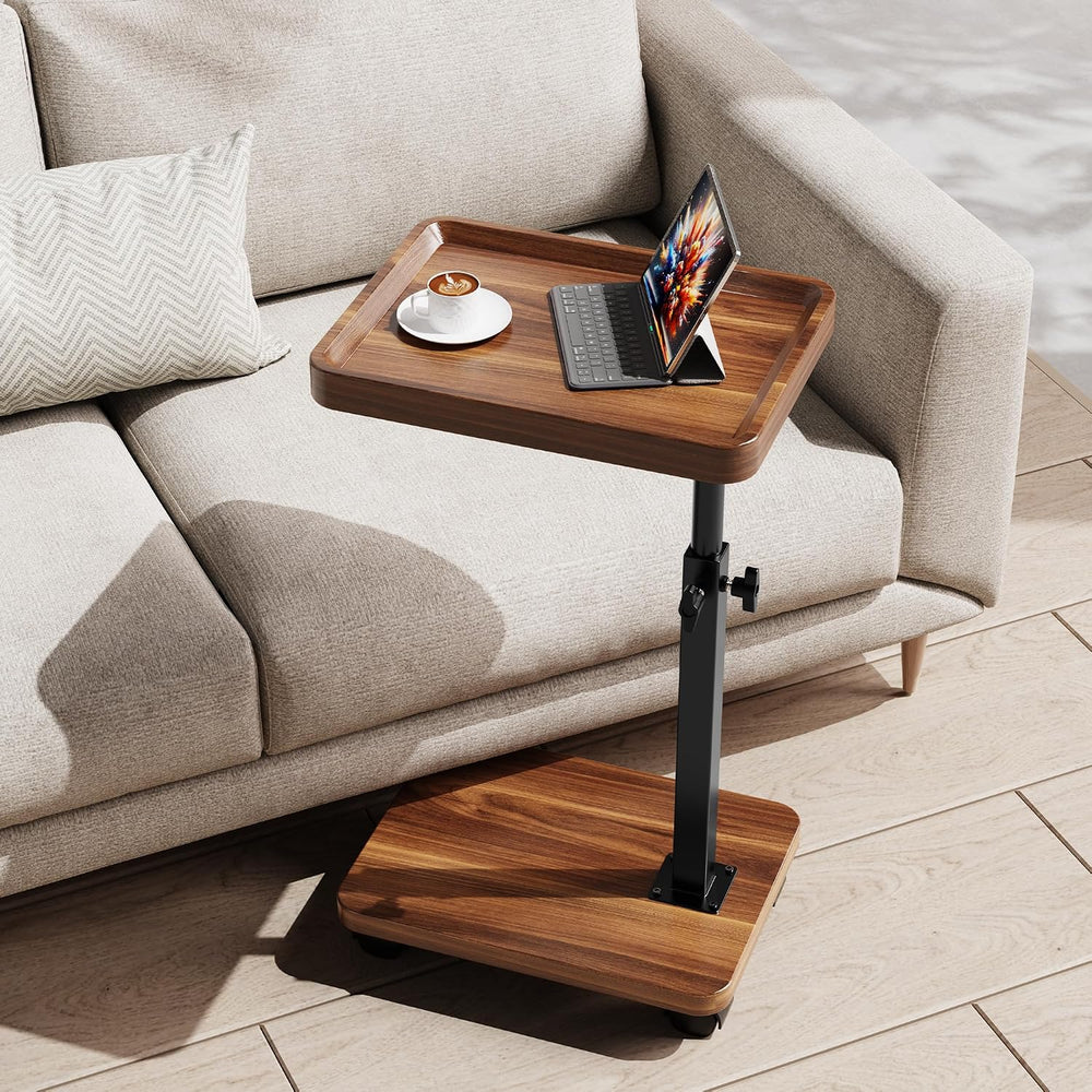 C Table with Wheels, Adjustable Height, 360° Swivel TV Tray Table