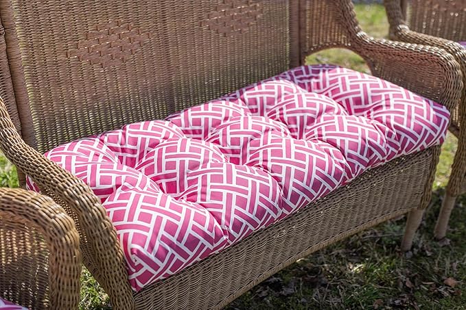 RSH DECOR: Tufted Wicker Loveseat Cushion | 41” x 19" | All-Weather Spun Fabric - Image 2