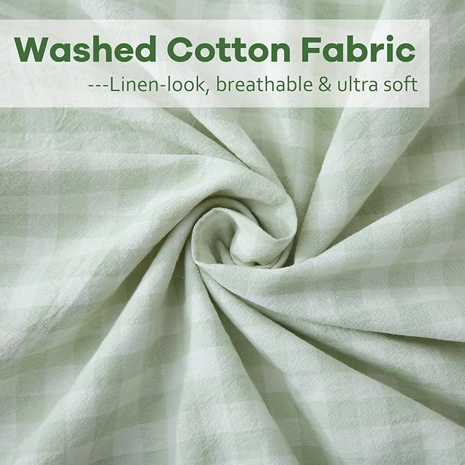 2 Pack Pile Green White Plaid Ruffle Gingham Euro Shams Pillow Covers, 100% - Image 6